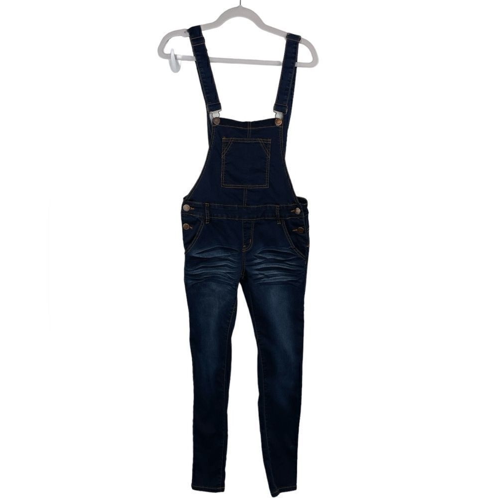 VIP Jeans Juniors Overalls Denim Skinny Long Pant Solid Blue Juniors 7/8